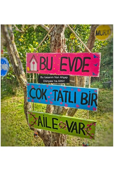 Home 3 lü halatli ahşap pano seti,bahçe balkon dekorasyonu için  ,ağaç süsü
