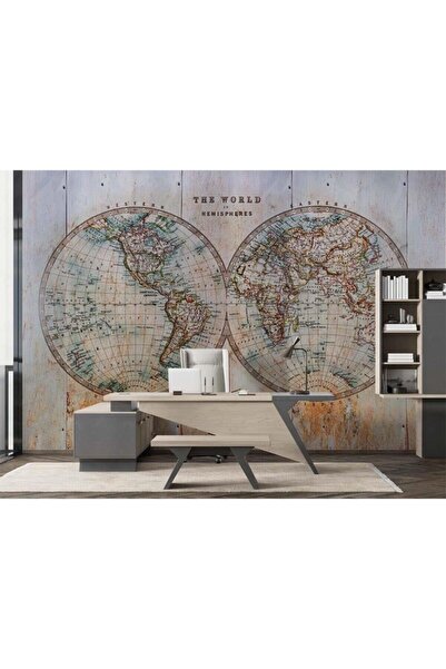 Özen Duvar Kağıtları Dünya Haritası Yuvarlak Eski Model Duvar Kağıdı