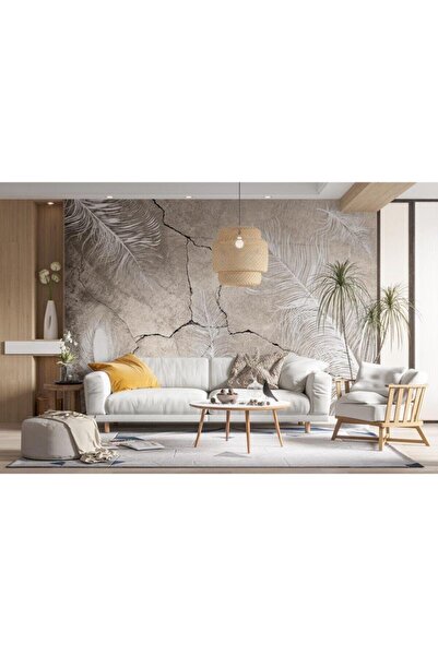 Özen Duvar Kağıtları Çatlak Duvar Üzerinde Beyaz Tüyler Duvar Kağıdı