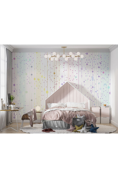 Özel Duvarlar Soft Renkli Çizgiler ve Puantiyeler Çocuk Odası Duvar Kağıdı