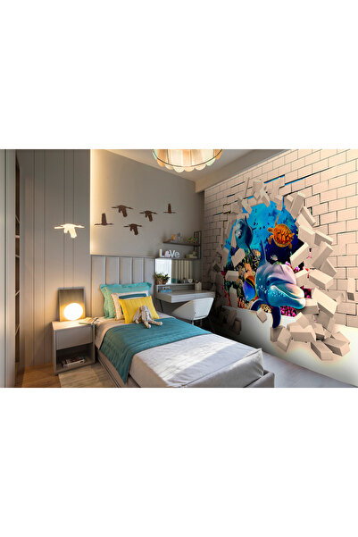 Özel Duvarlar Sevimli Balıklar Denizaltında 3 Boyutlu Çocuk Odası Duvar Kağıdı