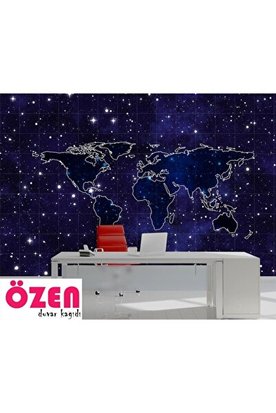 Özen Duvar Kağıtları Galaksi Temalı Dünya Haritası Duvar Kağıdı