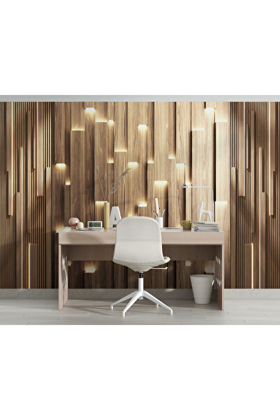Özel Duvarlar 3 Boyutlu Işıklı Ahşap Görünümlü Duvar Kağıdı
