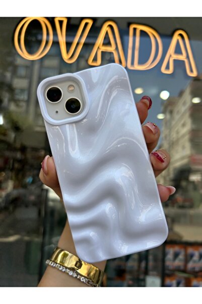 OVADA iPhone 13/14 Uyumlu Kamera Koruma Beyaz İnci Tozu Dalgalı Premium Silikon Kılıf