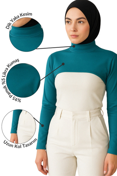 mirach Stretchy Stand Collar Neck Collar Oversleeve Combed Cotton Long Sleeve Hijab Bodysuit Oversleeve Lycra