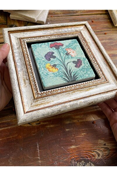 Oscar Stone Decor Ebru Karanfil Çerçeveli Taş Tablo 20x20 Cm-wall Decor