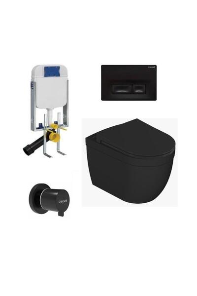 Creavit Gömme Rezervuar Seti Ve Dura Mat Siyah Asma Klozet Sirius Ve Yavaş Kapak