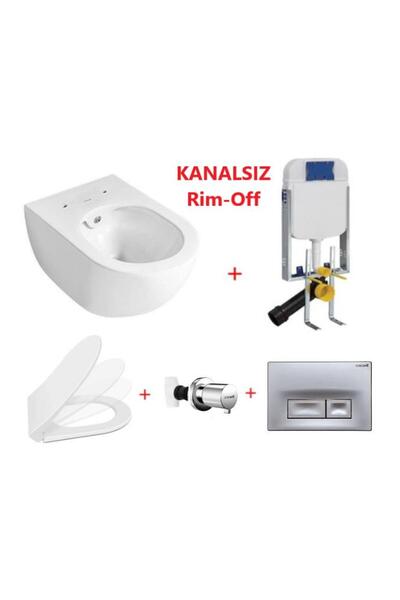 Creavit Free Rim-Off Asma Klozet Beyaz FE322 + Slim İnci Nkp Yavaş Kapaklı
