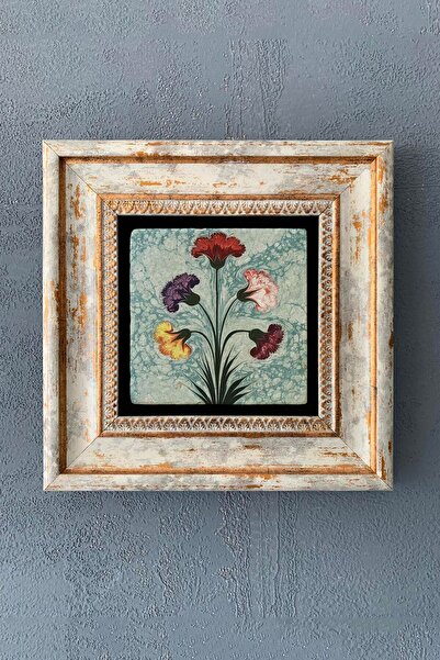 Oscar Stone Decor Ebru Karanfil Çerçeveli Taş Tablo 20x20 Cm-wall Decor