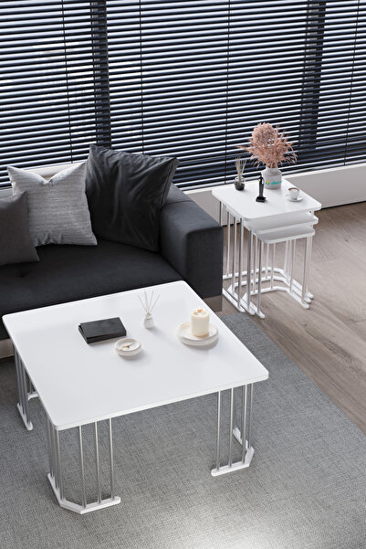 usta mekan Tokyo Gümüş Beyaz Mdf 4 lü Set Kare C Zigon