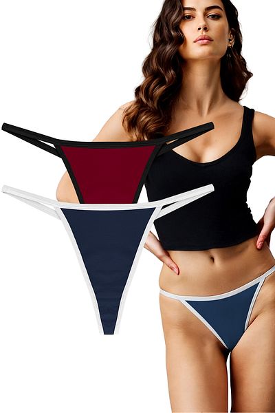 Yohannes Club 2-Piece Women's Thong String - Burgundy and Navy