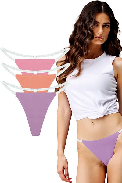 Yohannes Club Set de 3 chiloți T-Thong String - somon, pudră, liliac