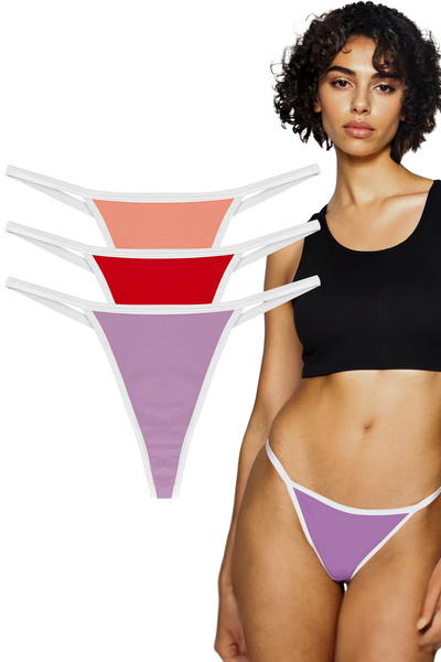 Yohannes Club Women's - 3-Piece Salmon Thong String, Lilac and Red