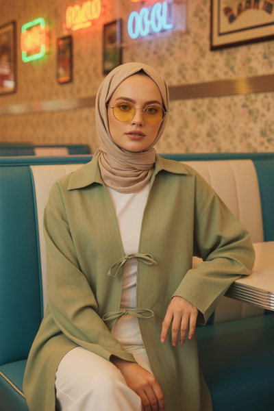 Zeneva Collection Verde Sage - Kimono Tesettür pentru femei, 100% bumbac, cu ...