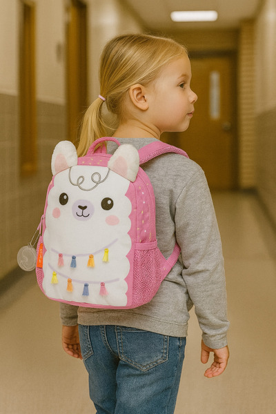 TOYFEST Pink Kindergarten Bag with Lama Pattern