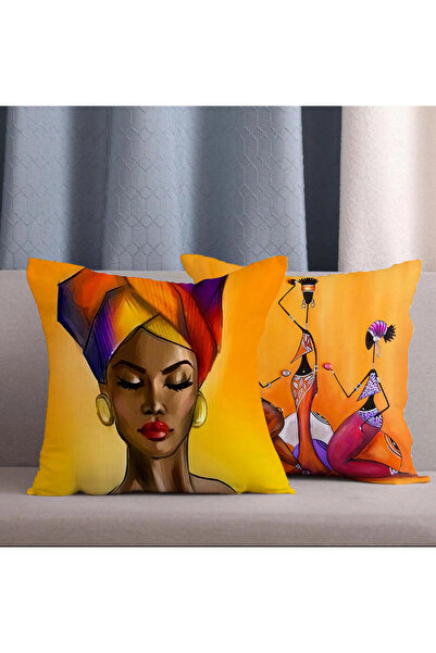 Alkan Homes 2-Piece Combination African Girls Digital Printed Throw Pillow Case