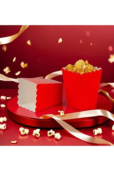 Deniz Party Store Kırmızı Karton Popcorn Mısır Cips Kutusu 8 Adet