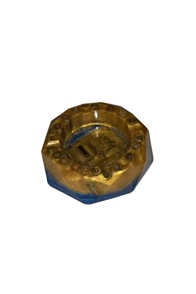 Kumsal Atölye El Yapımı Reçine Mermi Kovanlı Dekoratif Küllük - Altın Mavi Gradient Tasarım ( Sürpriz Hediyeli )