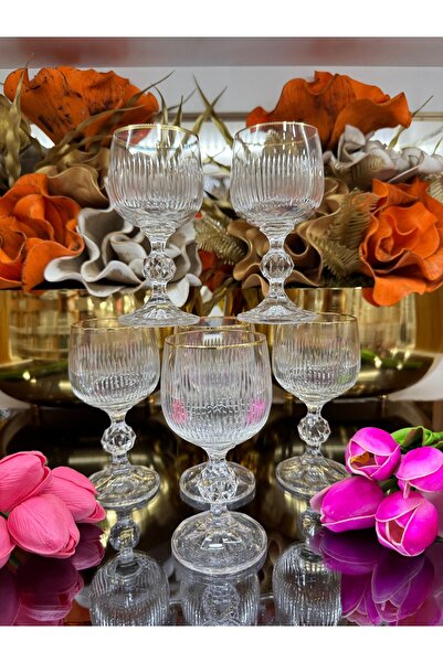 EVRA Bohemia 6 Adet Hisar Model Kesme Altın Yaldızlı Kahve Yanı Su Bardak