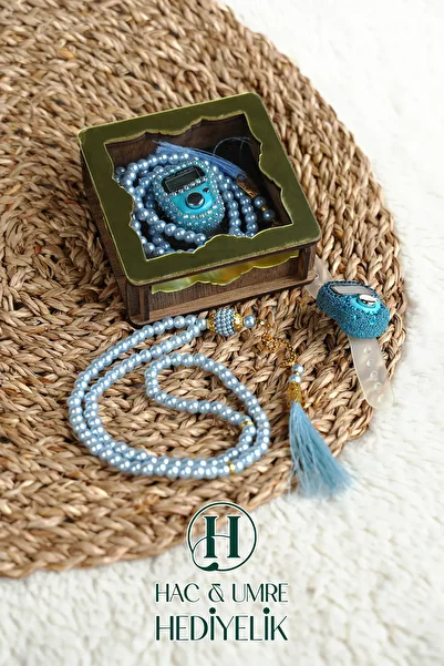 Hac Umre Hediyelik Gift Prayer Beads Set |   Electronic Prayer Beads with Wooden Box and 99 Pearl Prayer Beads |   Special Day Gift