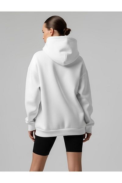 Bheka Concept 1990's Design Printed White Oversize Unisex Hooded Sweatshirt Hoodie