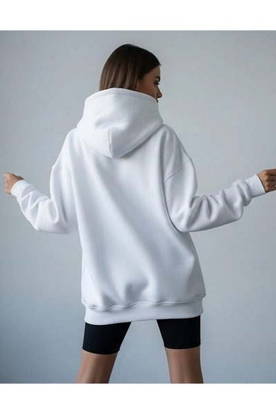 Bheka Concept Hot Pepper and Lip Design Printed White Oversize Women's Hooded Sweatshirt Hoodie