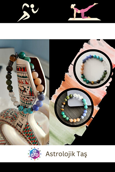 Astrolojik Doğal Taş Tokluk Hissi Veren Detoks Doğal Taş Bilekliği - Azurit, Güneş Taşı, Yeşim Taşı, Kaplan Gözü