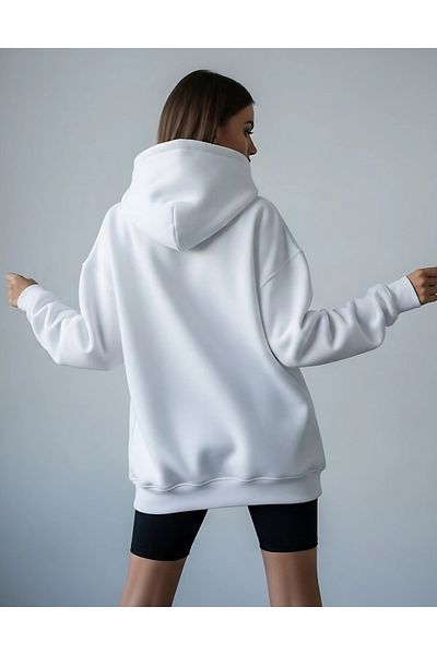 Bheka Concept White Oversize Unisex Hooded Sweatshirt Hoodie