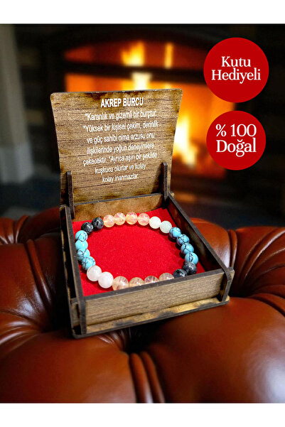 Vexa Aksesuar سوار من الحجر الطبيعي برج العقرب مع هدية بخور - حجر طبيعي 100%،...