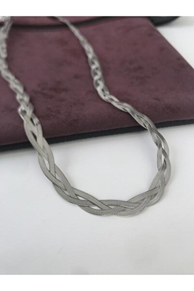 Rednose İtalyan Üç Sıra Örgülü Çelik kolye 45 cm + Uzatma modern stil gece zarif şık