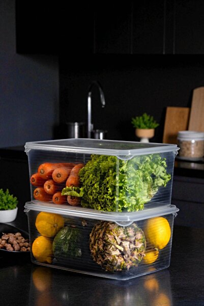 Ecolux 2 Adet MEGA Vakumlu Sızdırmaz Sebzelik Saklama Kabı Seti 6 Litre - Şeffaf - Buzdolabı Düzenleyici