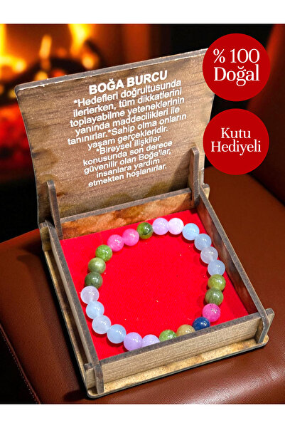 Vexa Aksesuar سوار من الحجر الطبيعي برج الثور مع هدية بخور - حجر طبيعي 100%، ...