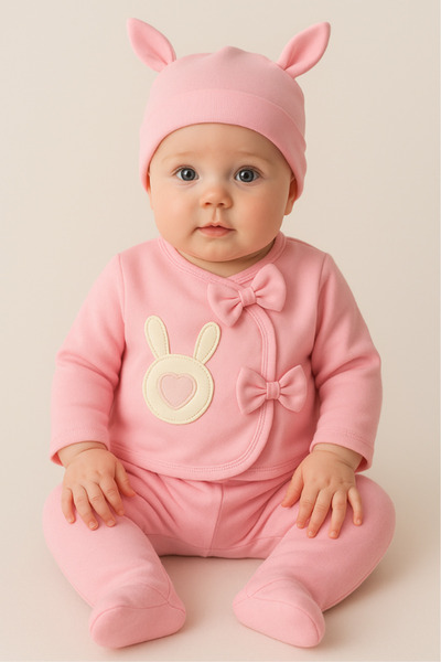 Bamoola for Babies بدلة أطفال عضوية منقوشة على شكل أرنب مكونة من 5 قطع من ملا...