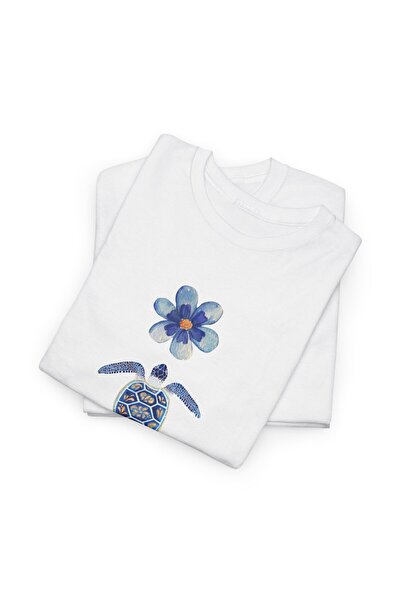 Tubinyoo Unisex Oversize T-Shirt with Loggerhead and Flower Pattern