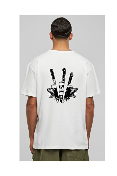 Tubinyoo تي شيرت كبير الحجم للجنسين منقوش على شكل كلب وسكين