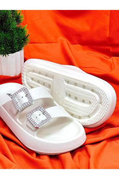 Akınal Bella Akinal Bella E282 Color White Slippers Women's Double Buckle Daily Orthopedic Slippers