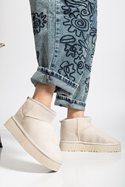 Betül Ayakkabı ve Çanta Kadın Süet Içi Tüylü Kalın Taban BEJ Yarım Bot Ayakkabı Ayakkabı Forum