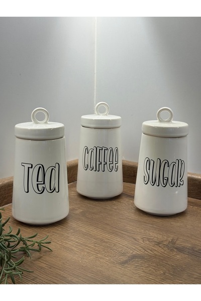 Dia Set of 3 750 ml Porcelain Jar with Lid Tea / Sugar / Coffee Storage Container