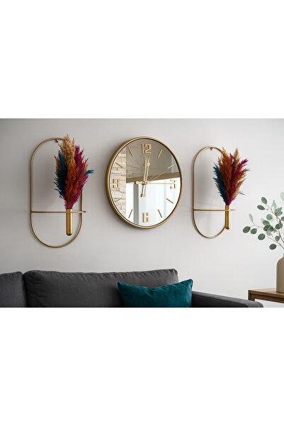 Mgs Duvar Saati Glorya Gold Türk 3lü Set Gerçek Ayna Duvar Saati Dekoratif NO...