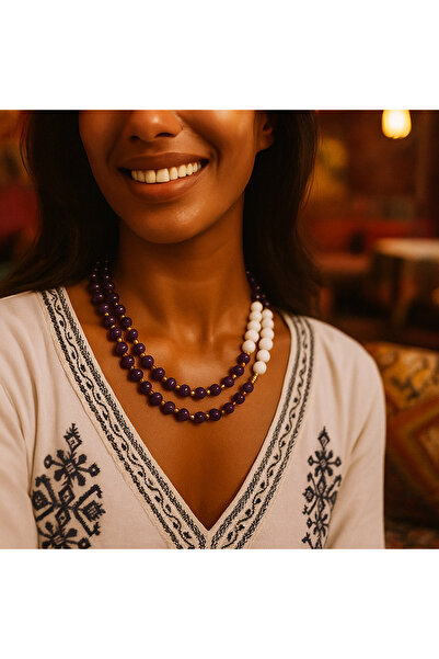 Asteria Elite Purple Agate Ceyt 2 Row Fertility and Evil Eye Protection Necklace