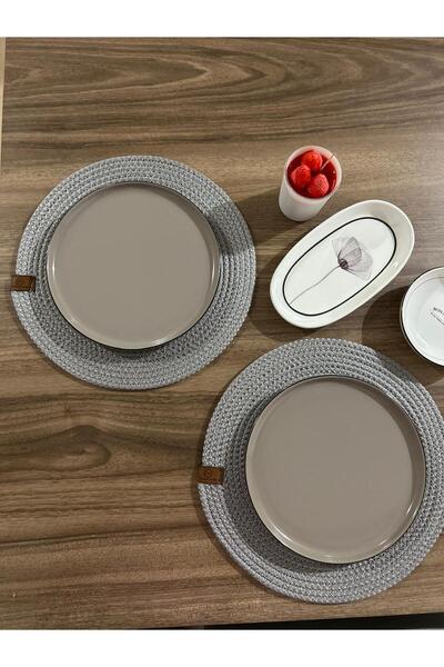 VELLORA HOME طقم سوبلا مكون من قطعتين لون رمادي، طبق سفلي بقطر 32 سم