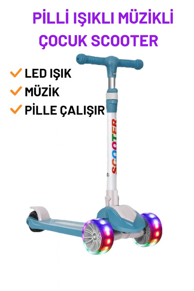 Duman Pilli Işıklı Müzikli Çocuk Scooter | Led Işık ve Müzikli Scooter