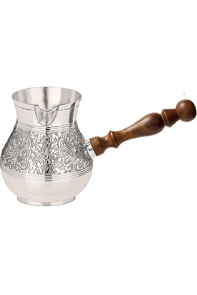 ELEGANT HOME إبريق قهوة تركي نحاسي 10.5 سم بمقبض خشبي لـ 3 أكواب