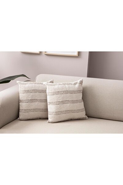 Markaev Point Set of 2 Coffee Color Stripe Woven Throw Pillow Covers