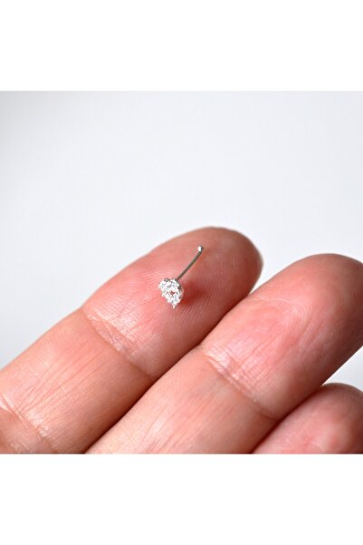 Heppii 925 Ayar Gümüş Taşlı Kalp Model Hızma Burun Piercing