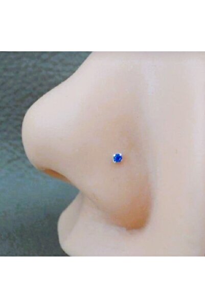 Heppii 925 Ayar Gümüş Parlamet Mavi Taşlı Hızma Burun Piercing