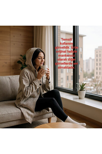 E-Giyimbank معطف نسائي بغطاء للرأس - موديل كاجوال مع جيوب