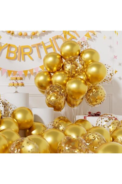 BALON DİYARI 20 adet Gold Sedefli Metalik Şeffaf Balon