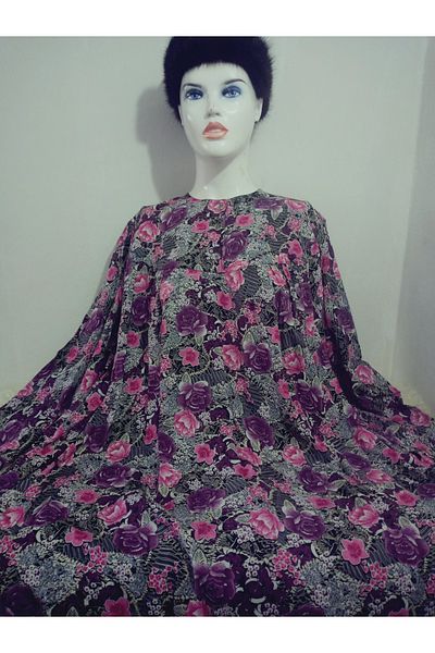 hoaryage Robadan Long Sleeve 100% Viscose Pressed Floral Mother Dress, Prayer Dress, Hijab Dress