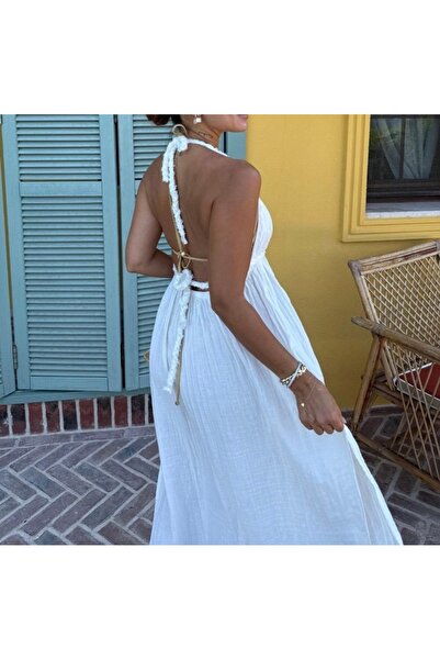 ERVEYM Müslin EYM Elbise Yırtmaçlı Sahil,Yaz,Tatil Elbisesi